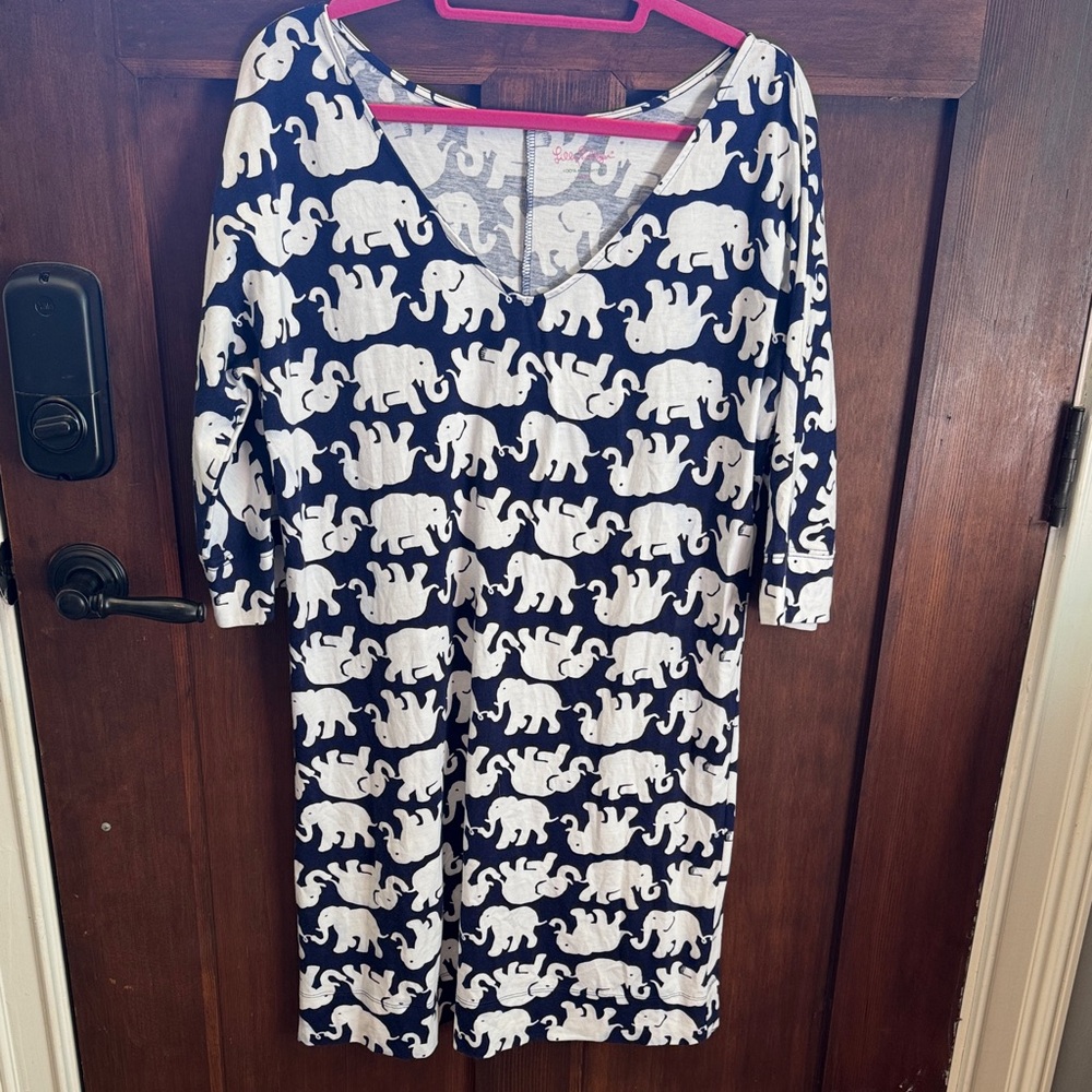 Lilly Pulitzer Navy and White Elephant Print dress